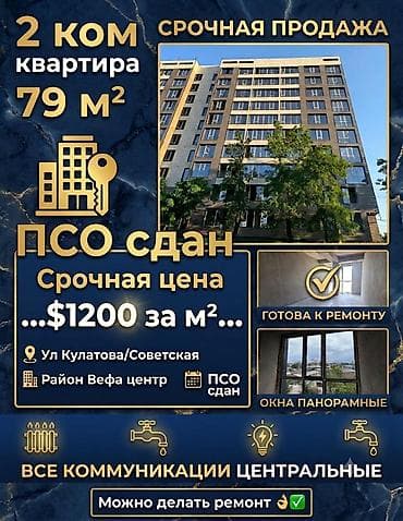 Недвижимость: 2 комнаты, 79 м², Вефа ТЦ Элитка, 7 этаж, ПСО (под самоотделку) — 1