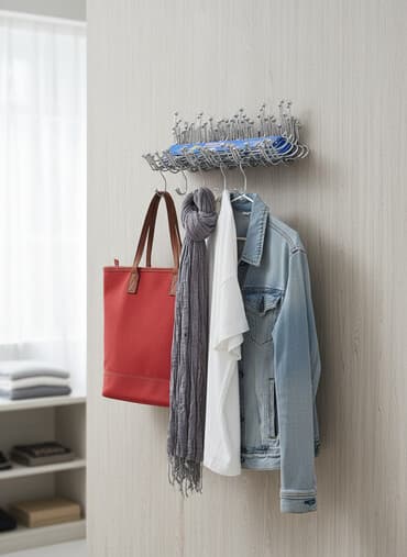 вертикальные вешалки для одежды: Металлические вешалки серебристого цвета, предназначенные для удобного — 1
