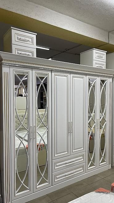 Уктоочу бөлмө гарнитуру, Жаңы, Эки кишилик керебет, Шкаф, Комод, МДФ, Акысыз жеткирүү, түсү - Ак