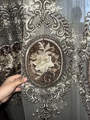 шелк ткань: Комплект штор, Велюр, С вышивкой, Готовое изделие, Б/у, Для зала — 6