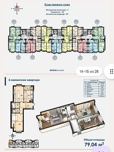 2 комнаты, 79 м², Элитка, 6 этаж, ПСО (под самоотделку)