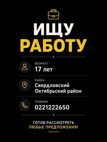 дордой робота: Мне 17 Ищу работу любую на всё лето. Время работы с 8:00- 18:00. Есть — 1