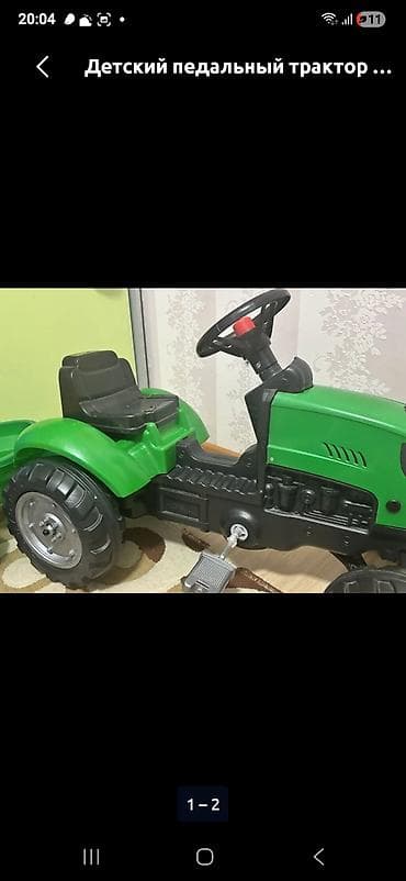 Детские самокаты: Детский педальный трактор с прицепом - Реалистичный дизайн: зелёный — 2