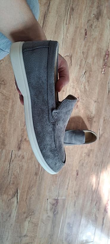 Айымдардын бут кийими: Мужские лоферы (мокасины) серого цвета - Верх: мягкий велюр/замша — 2