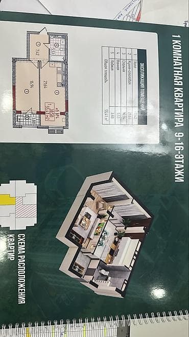 Недвижимость: 1 комната, 55 м², Элитка, Джал мкр (в т.ч. Верхний, Нижний, Средний) Элитка, 9 этаж, ПСО (под самоотделку) — 1