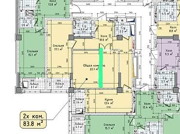 коктал: 2 комнаты, 83 м², Элитка, 10 этаж, Готовая ПСО (под самоотделку) — 1