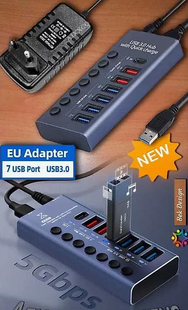 not: USB 3.0 HUB док-станция расширения 7 портов с переключателем зарядка — 4
