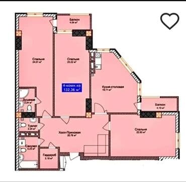 квартира керек аламидин базар: 3 бөлмө, 132 м², Элитка, 6 кабат, ПСО (өзү оңдоп түзөтүп бүтүү үчүн) — 6