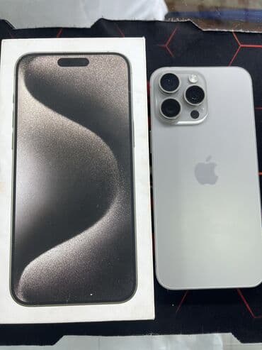 телефон бу токмок: IPhone 15 Pro Max, Б/у, 256 ГБ, Natural Titanium, Коробка, 88 % — 1