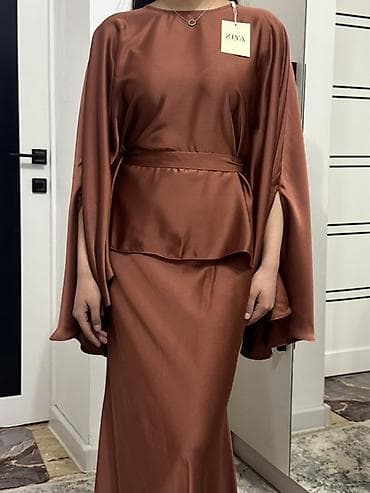 Личные вещи: Вечернее платье, Русалка, Длинная модель, Атлас, С рукавами, Стандарт — 3