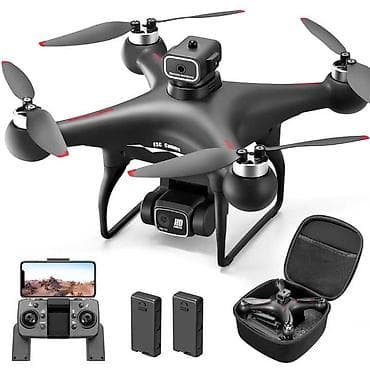 Квадрокоптер черного цвета с двумя камерами. Верхняя камера