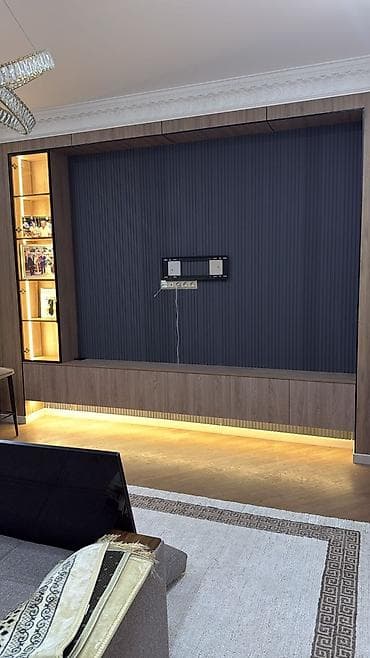 задняя полка: Гарнитур для зала, Тумба под ТВ, МДФ, цвет - Серый — 4