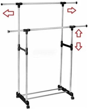 купить кронштейн для одежды: Универсальная двойная передвижная стойка для одежды, Вешалка — 2