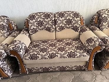 диван кожаный бу: Комплект мягкой мебели, Б/у, Самовывоз, Платная доставка, цвет - Бежевый — 2
