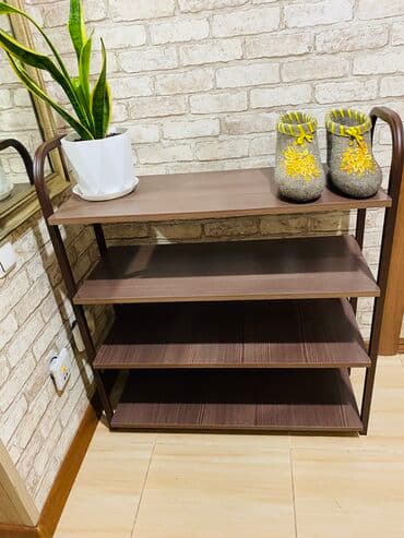 шкаф для обуви бу: Этажерка для обуви Обувная полка Стеллаж Корпус:металл Доски:лдсп — 4