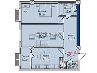 discovery studio: 2 комнаты, 79 м², Политех Элитка, 7 этаж, ПСО (под самоотделку) — 3