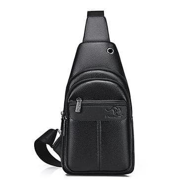 Мужская нагрудная сумка (слинг) из черной фактурной эко-кожи