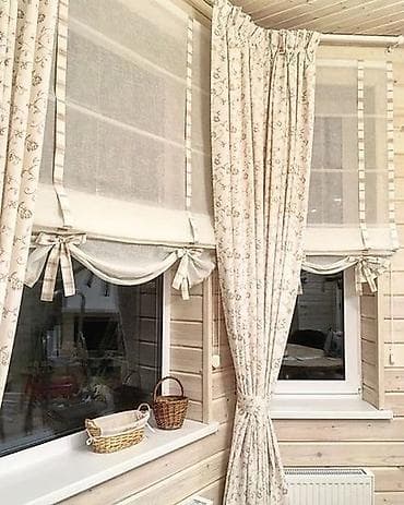 романские шторы: Лен, С кистями, Изготовление на заказ, Для кухни — 2