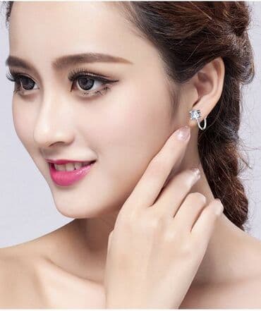 свадебные платья для покрытых: Серьга клипса из стерлингового серебра с фианитом — 2