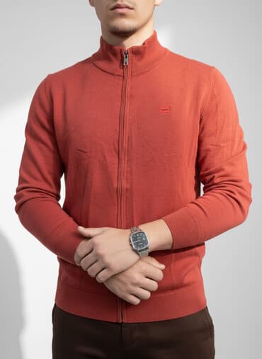 накидка кофта: Мужской кардиган/джемпер на молнии HUGO. - Цвет: терракотово-красный — 1