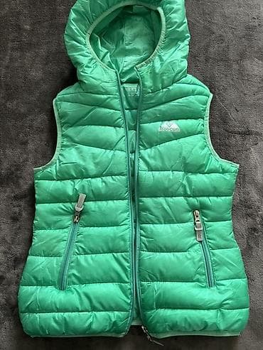 разгрузка жилет: Девочковый стеганый жилет с капюшоном Youcun, цвет зелёный, на 7-9лет — 1