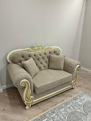 велюровое: Комплект мягкой мебели, цвет - Бежевый — 3