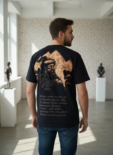 В наличии и на заказ!!!! Черная футболка с этническим принтом и