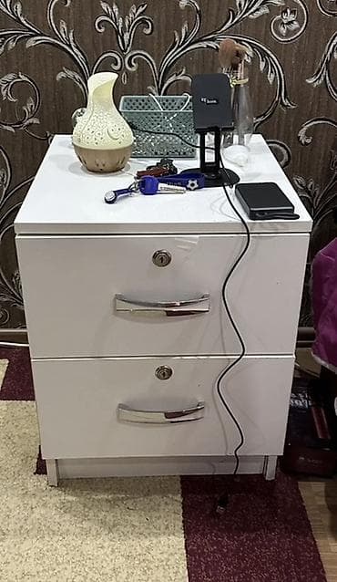 тумбы для обцви: Прикроватная тумба, Без зеркала, цвет - Белый, ЛДСП — 1