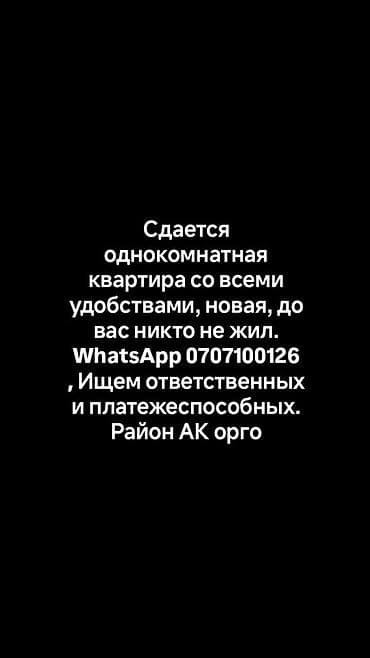 сдаю квартиру ак орго: 1 комната — 1