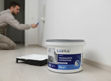 национал краска: Моющаяся латексная краска Lakra белого цвета в ведре объемом 14 кг — 1