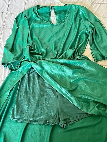 зелёное платье: Повседневное платье, Лето, Длинная модель, Вискоза, S — 3