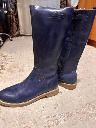 Киреге берилүүчү кийимдер: Сапоги подростковые кожа, весна/осень, синего цвета, подойдут на — 2