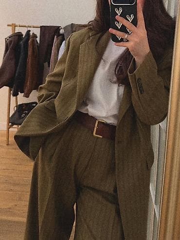 Женский костюм-двойка в винтажном стиле - Цвет: оливково‑коричневый с — 3