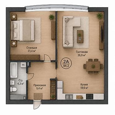 archa group: 4 комнаты, 94 м², Орто-Сай с. Элитка, 3 этаж, ПСО (под самоотделку) — 6