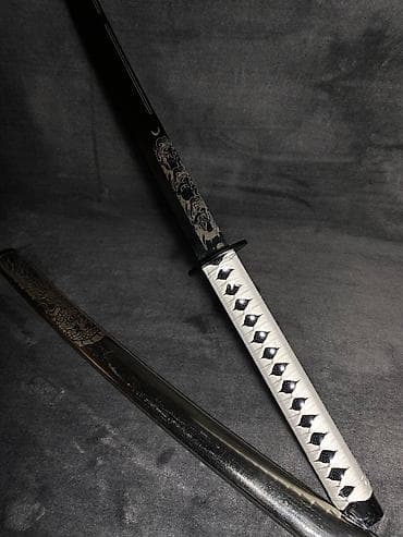 мечи: Катана Белая катана с железной ножной. Уникальный принт на лезвии и — 5