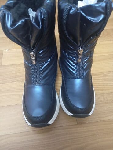 детская теплая одежда для девочек: Зимние детские дутики/сапоги - Цвет: темно синий с контрастной белой — 1