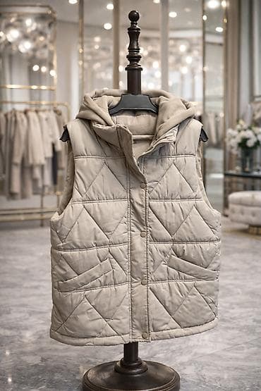 безрукавка весенне осення: Стёганый жилет с капюшоном - Цвет: бежевый/песочный - Утеплённый, с — 1