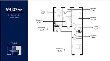 Квартиры: 3 комнаты, 94 м², Элитка, 14 этаж — 3