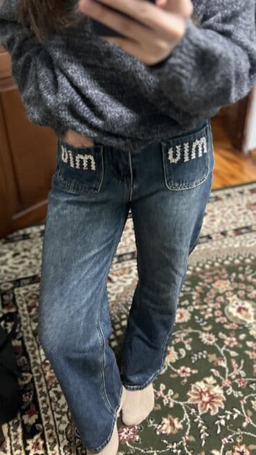 сумка miu miu: Джинсы, Трубы, Средняя талия, С вышивкой, M — 2