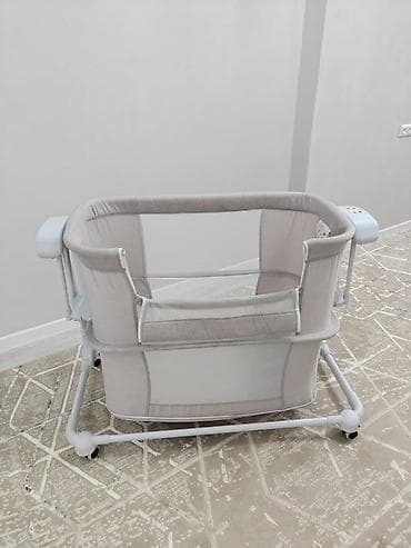 колыбели для новорожденных: Детская приставная кроватка, С колесиками, цвет - Серый — 5