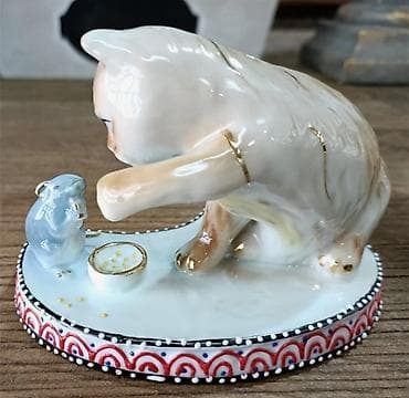 мини аквариум: Миниатюрная керамическая кошка с мышкой размер 12см-8см-8см — 3