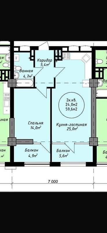 Квартиры: 2 комнаты, 59 м², Элитка, 12 этаж, Готовая ПСО (под самоотделку) — 1