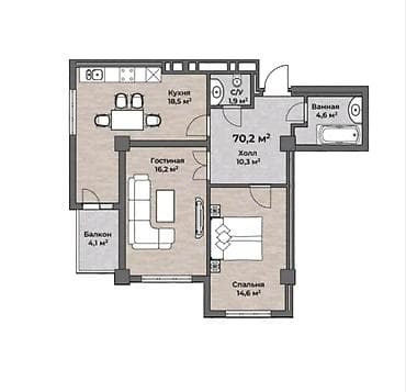 амир: 2 комнаты, 70 м², Элитка, 10 этаж, Готовая ПСО (под самоотделку) — 3