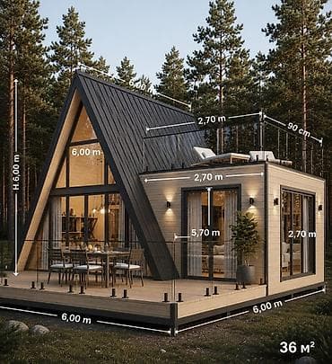 Ремонт и строительство: Каркасный A-frame дом с террасой и эксплуатируемой крышей, 36 м² — 1