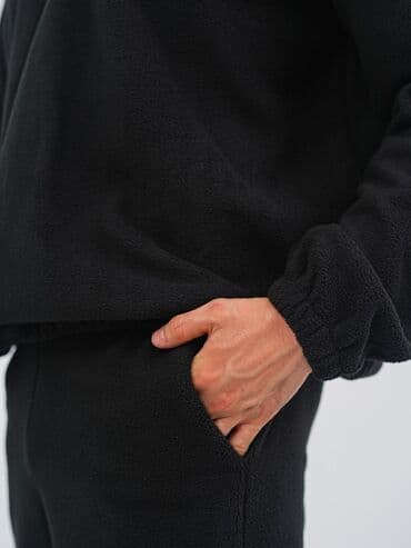 спортивная одежда мужская: Мужской спортивный костюм, однотонный черный. + - Комплект: свитшот — 4