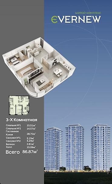 Үй куруучулардан жаңы конуштар: 2 бөлмө, 57 м² — 6