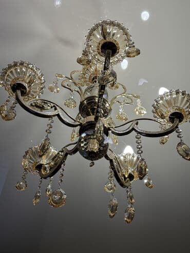 стеклянный обеденный стол: Классическая потолочная люстра с подвесками - Материал: металл с — 2