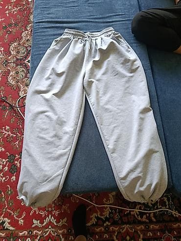 джинсы бегги: Серые свободные штаны со стяжками на манжетах - Материал: мягкий — 2