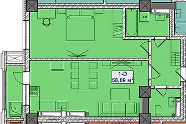discovery studio: 2 комнаты, 58 м², Улан мкр Элитка, 8 этаж, ПСО (под самоотделку) — 2
