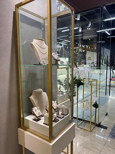 Витрины: Элегантная витрина из стекла с золотистой металлической рамой — 5